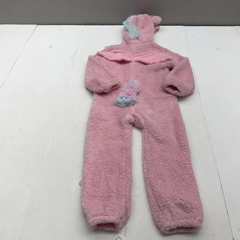 Old Navy Unicorn One Piece Girls 4T Pink Hooded Fleece Zip Pajama Suit Winter